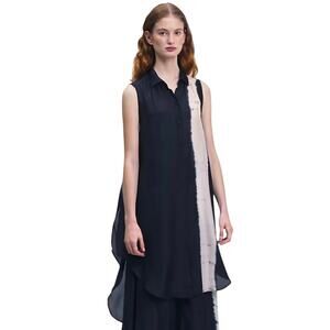 Mes Demoiselles Paris Chemise Linal Black and White Long Silk Shirt Size 1 Small